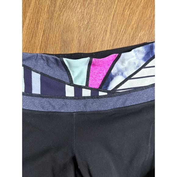 Lululemon Flare Yoga Pants Black Multi Color Geometric Waistband Size 6 - Picture 3 of 6